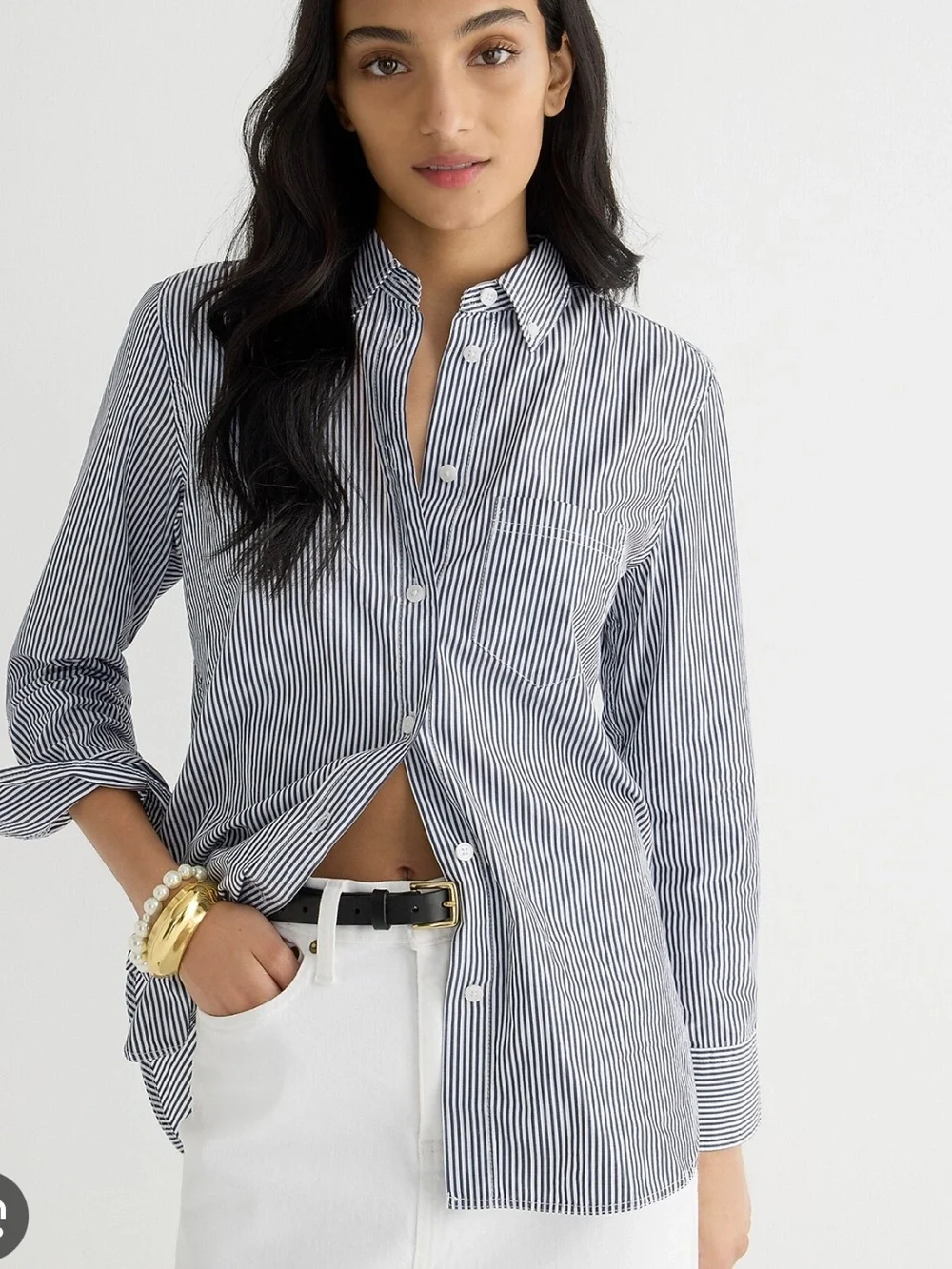 J. Crew Slim Stripe Button-Down Shirt in Navy and White. Style AW248 Size 0